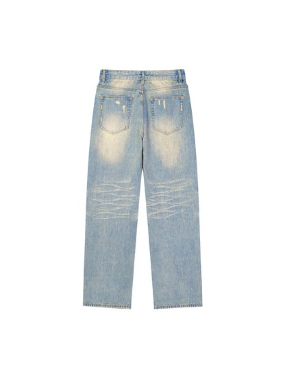 Sun Fade Raw Hem Denim Jean 002